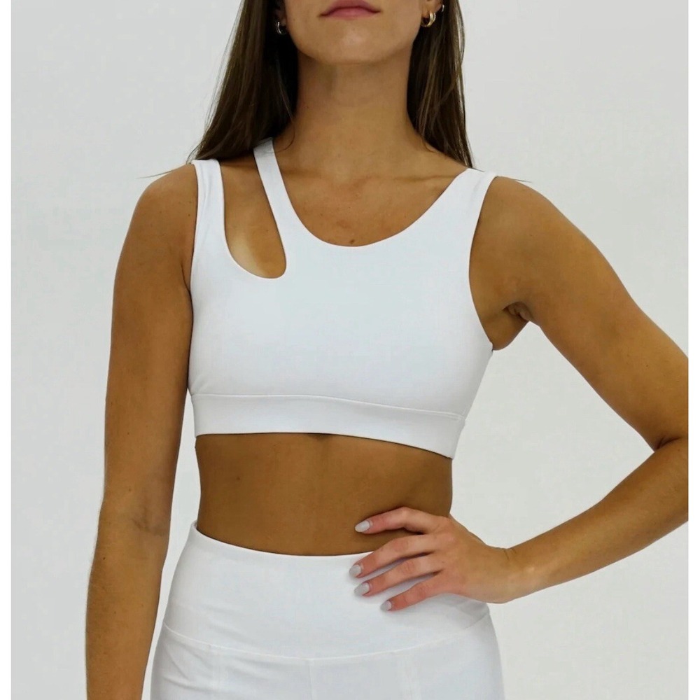Seaav Athletics Cut Out Sports Bra Top‎ Womens Medium White Athleisure Fast Ship